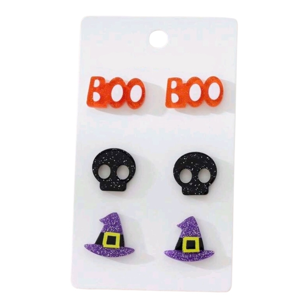 Spooky Halloween Earrings Set - Orange, Black, Purple